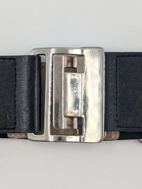 Chico's Black Faux Leather & Crocodile Silver Link Belt with Flip-top Buckle | L - Picture 3 of 9